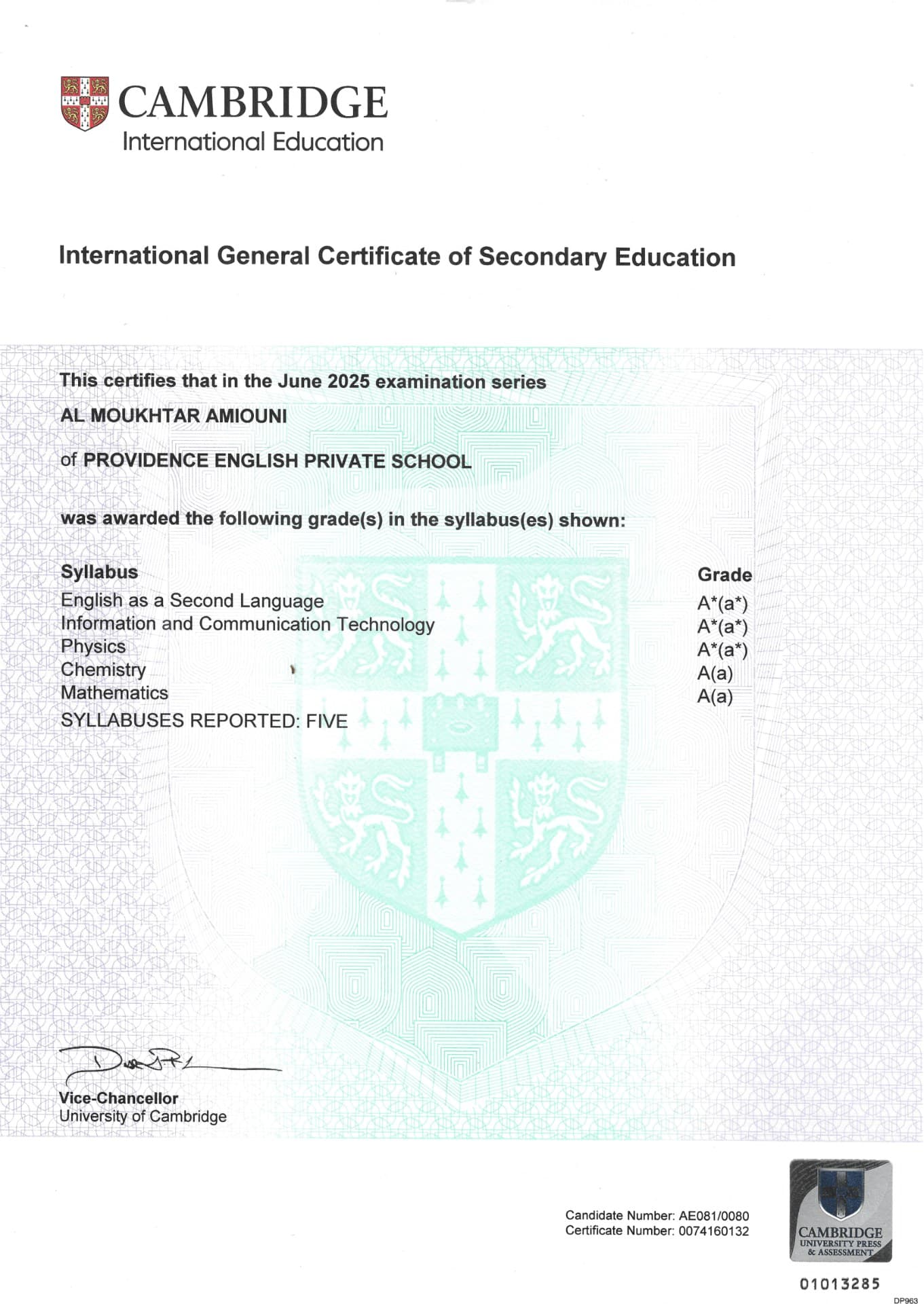 IGCSE Board Certification